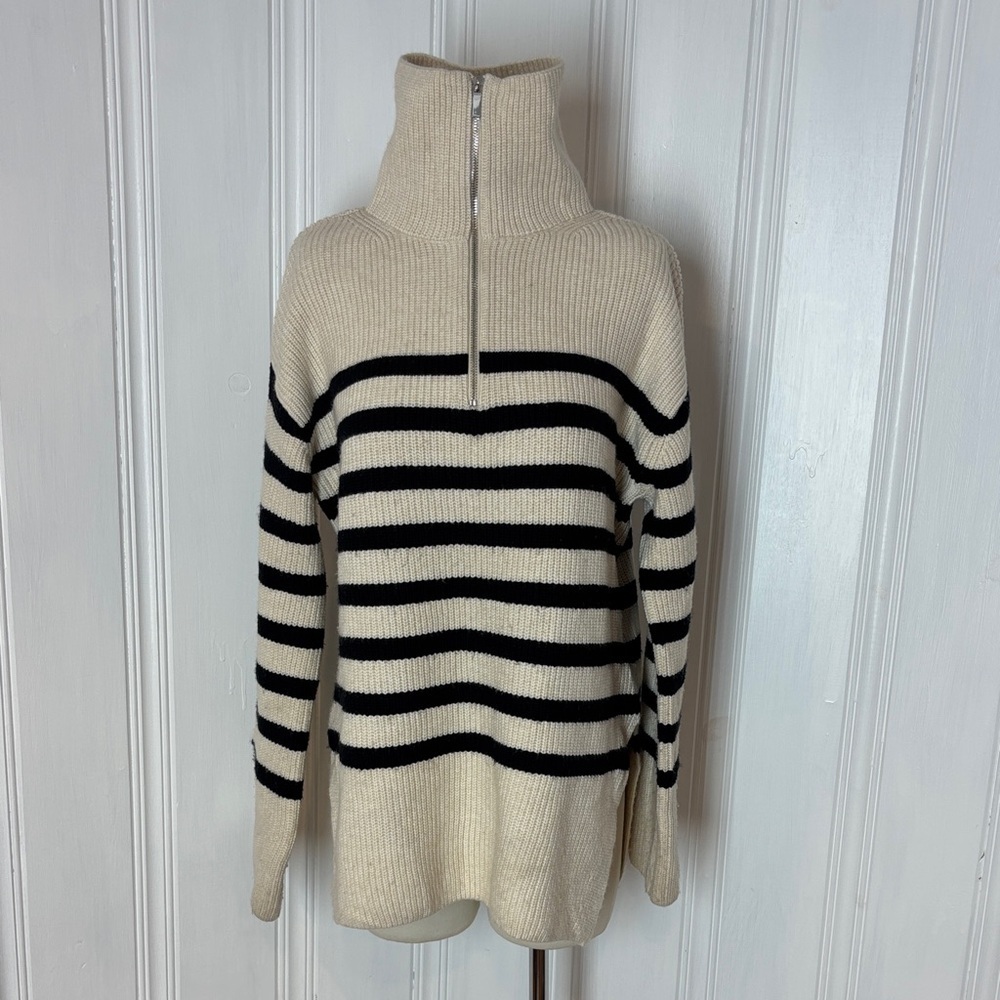 🖤 H&M Oversized Striped Half-Zip Sweater in Cream & Black